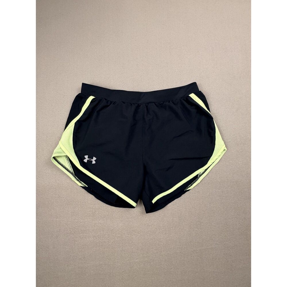 Women's Black Running Shorts Neon Yellow Trim Lightweight Gym Shorts XS